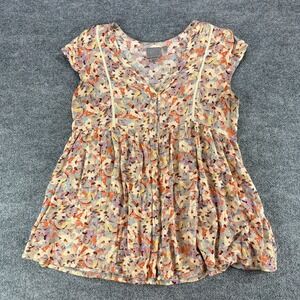 Vanessa Virginia Anthropologie Floral Babydoll Top Multi-Color Button Front S